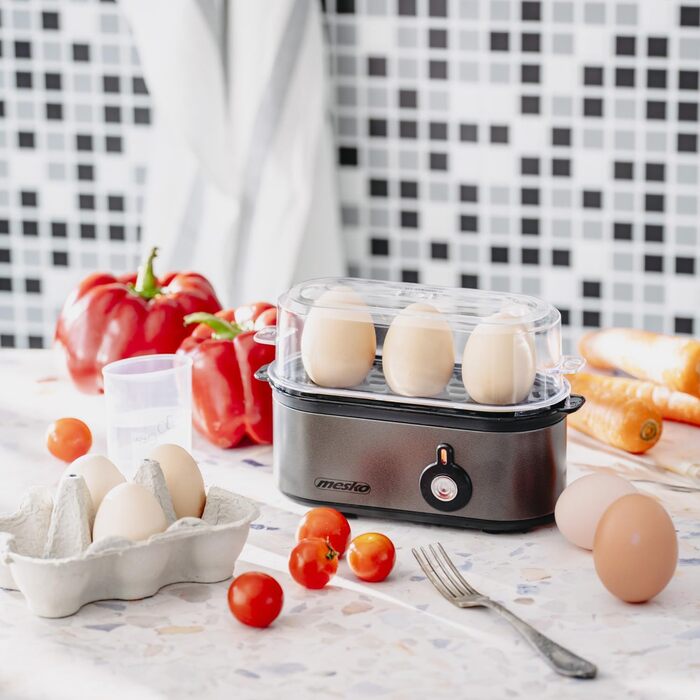 Електричний яйцеварка Mesko MS 4485: 1-3 яйця, напівтверді/тверді, режим приготування, мірний стакан, індикатор, автовимкнення