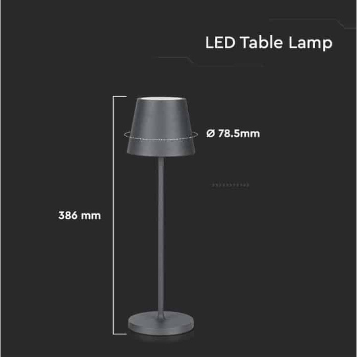 LED-лампа настільна V-TAC VT-7522 сіра: бездротова, диммер, акумулятор 4400mAh, IP54, 3000K (тепле світло)