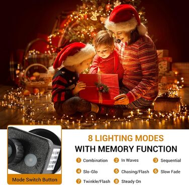 Гірлянда світлодіодна зовнішня 100 метрів, 1000 LED, теплий білий колір, для декору на Різдво, водонепроникна IP44, 8 режимів, для дому, вечірки, ялинки, балкону, тераси