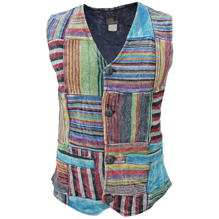 Чоловіча жилетка Gheri Patchwork смугаста бохо з ґудзиками, випрана камінням, розмір L