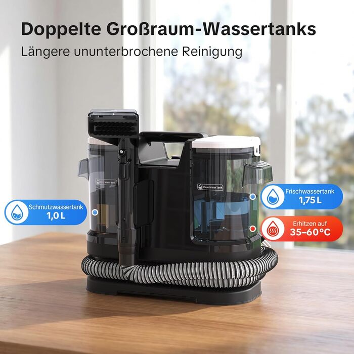 Портативний пилосос для чищення м'яких меблів Lubluelu 600 Вт, 18 кПа, з функцією самоочищення та насадкою для килимів, диванів та авто (чорний)