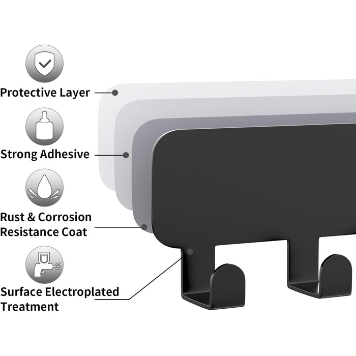 Ключниця Pickpiff з 8 гачками, чорна, для ключів, настінна організація