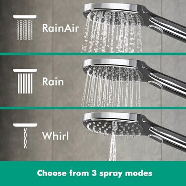 Hansgrohe Raindance Select E - water-saving showerhead 9 l/min (EcoSmart), handheld shower with 3 spray patterns, square shower head (120 x 120 mm), water-saving showerhead with anti-limescale function, Chrome, 26521000