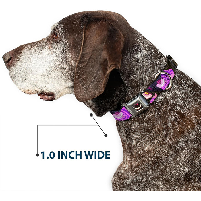 Нашийник для собак Buckle-Down з пряжкою - Cheshire Cat Tree Poses, ширина 2.5 см, розміри M (11-17 см), L (15-26 см)