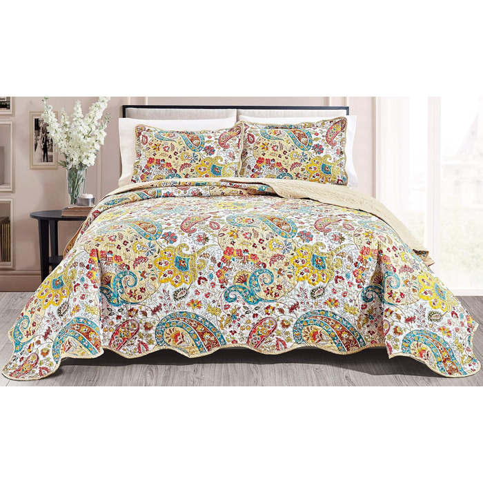 Набір постільної білизни GrandLinen 3 шт. (Oversize) з квітковим візерунком, 299.7x241.3 см, King-Size, блакитний, сірий, золотий