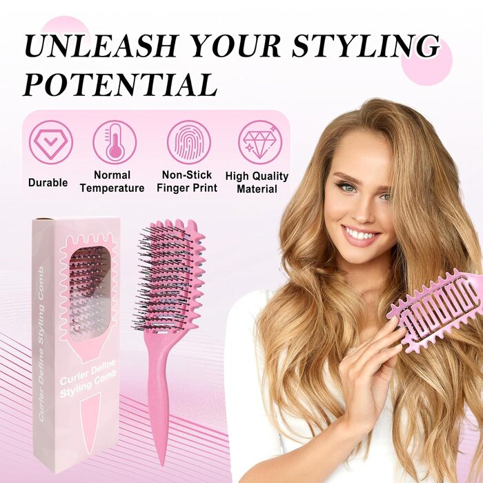Щітка для кучерявого волосся, формування кучерявок, для жінок та чоловіків (рожева)