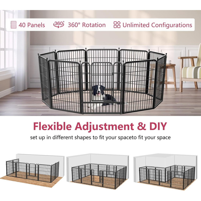 Металевий вольєр для собак на вулицю, 81.3 см, вольєр для цуценят, загін для собак великих, середніх та малих порід, портативний, з воротами, 40 панелей (69.8 x 81.3 см)