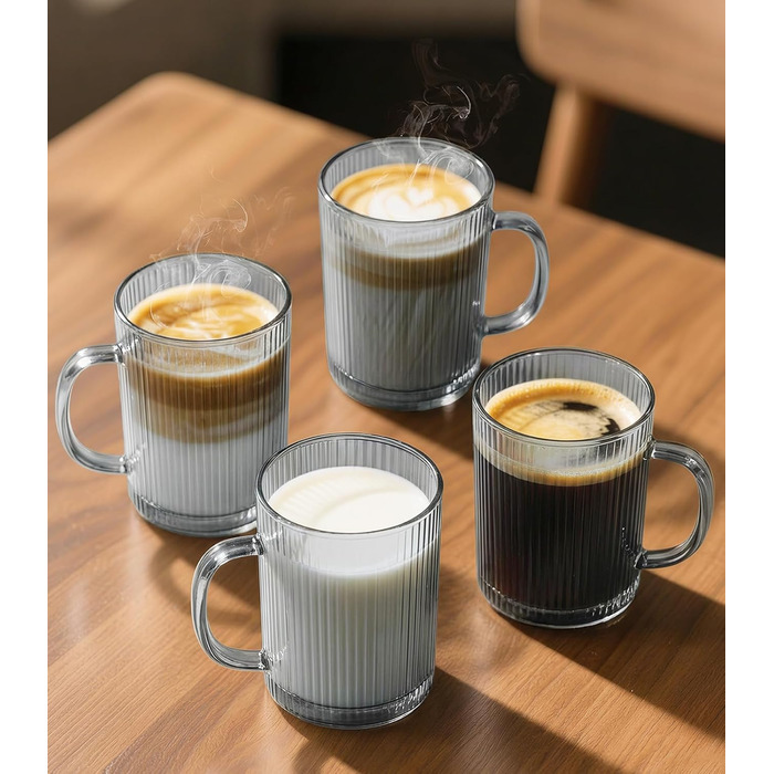 Набір кавових чашок 4 шт. 350 мл для капучино, лате макіато з ложками (сірий)