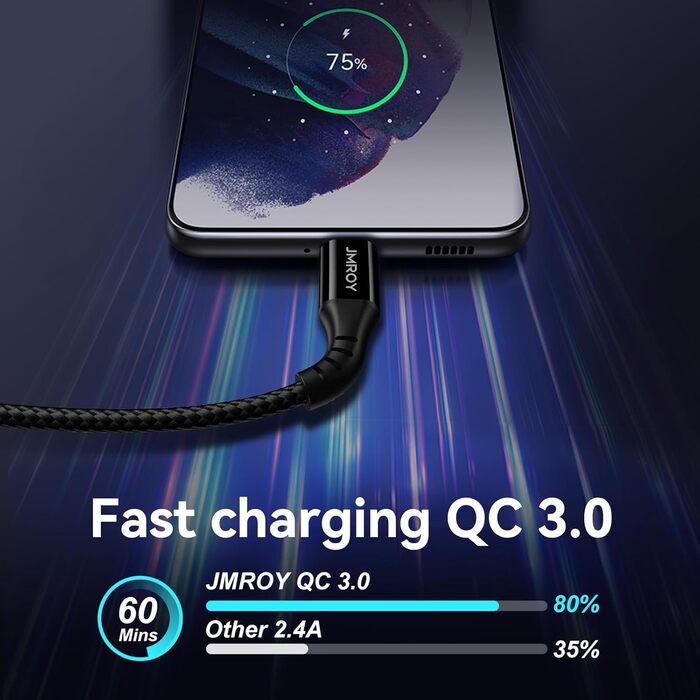 Кабель USB-C [2 шт] 3.1A, чорний, 1м + 2м. Сумісний з Samsung Galaxy, Huawei, Note, S, P, A, та іншими пристроями