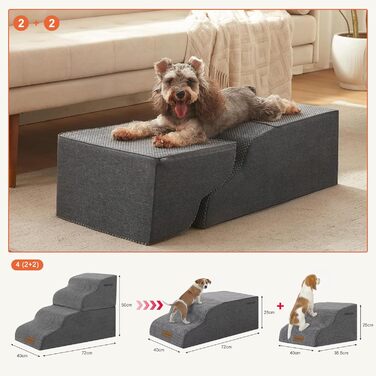 Trhillsbrad Dog Stairs, 5 Steps for Small Dogs, High-Density Foam Pet Stairs, Washable Cover and Non-Slip Bottom (Foldable Dog Stairs, 4 Steps)