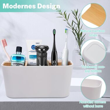 Тримач для зубних щіток з бамбуковими перегородками, органайзер для зубних щіток та пасти, для ванної кімнати, офісу, сім'ї, білий