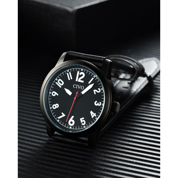 Чоловічий годинник CIVO з великими цифрами: аналоговий класичний годинник на зап'ясті з великими цифрами - водонепроникний кварцовий військовий годинник для чоловіків зі світловим покриттям - подарунок для чоловіків, людей похилого віку з поганим зором (A3 Чорний)