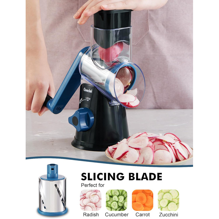 Терезка для овочів та сиру з 3 наборами лез, тертка-терка для швидкої та легкої нарізки, ідеальна для сиру, огірків, моркви, горіхів, білий колір (чорний, 3 леза)