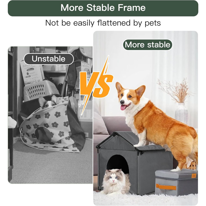 Будка для котів та собак: велика, м'яка, 56x51x46 см. Підходить для Бігль, Французький бульдог, Вельський коргі. З м'яким килимком.