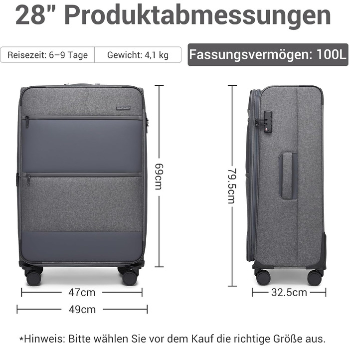 Розширюваний валіза British Traveller, 100 л, сірий, з TSA замком, 79.5x49x32.5 см