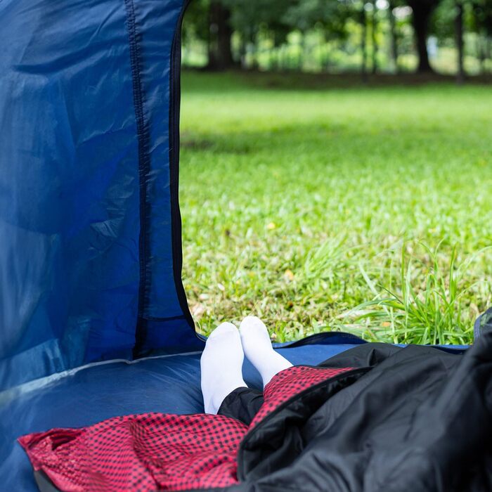 Спальний мішок для дорослих – широка прямокутна модель на 3 сезони з кишенею та сумкою для перенесення, 300 г/м² бавовна, водонепроникний, для кемпінгу, дому та відпочинку на природі, блискавка з правого боку