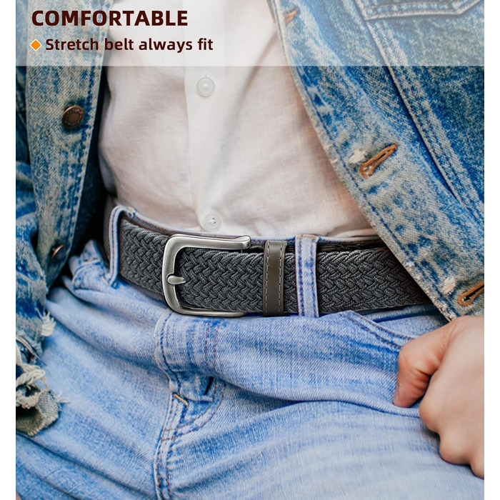 Плетені ремені KEMISANT 2 шт. для чоловіків та жінок, еластичні, тканинні, 35 мм, регульовані (бежевий/темно-сірий)