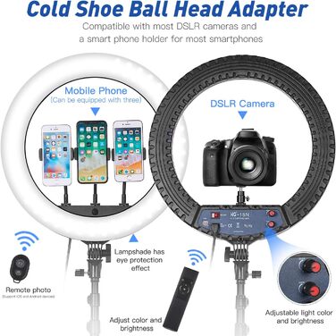 LED кільцева лампа CXYP 18 дюймів зі штативом, диммер, пульт дистанційного керування, для YouTube, TikTok, фото/відео, селфі, макіяж, Live-Stream, сумісна зі смартфонами