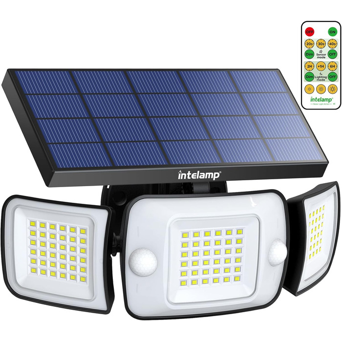 INTELAMP Solar Lights for Outdoors with Motion Sensor, 6000 mAh Solar with Remote Control, 1200LM, 270° Wide-Angle Solar Lights, IP65 Waterproof for Porch and Garage