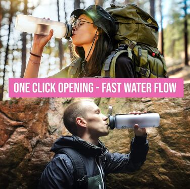 Embrava Best Sport Water Bottle - 1000ml - quick-flow, flip-top leak-proof lid that opens with a click - non-toxic BPA-free & eco-friendly Copolyester-Tritan plastic (Pink)