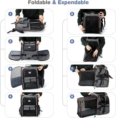 Розширюваний рюкзак для кота/собаки, до 8 кг, сірий. Рюкзак-переноска для тварин з безпечною шнуркою та підстилкою, 32 x 28 x 42 см