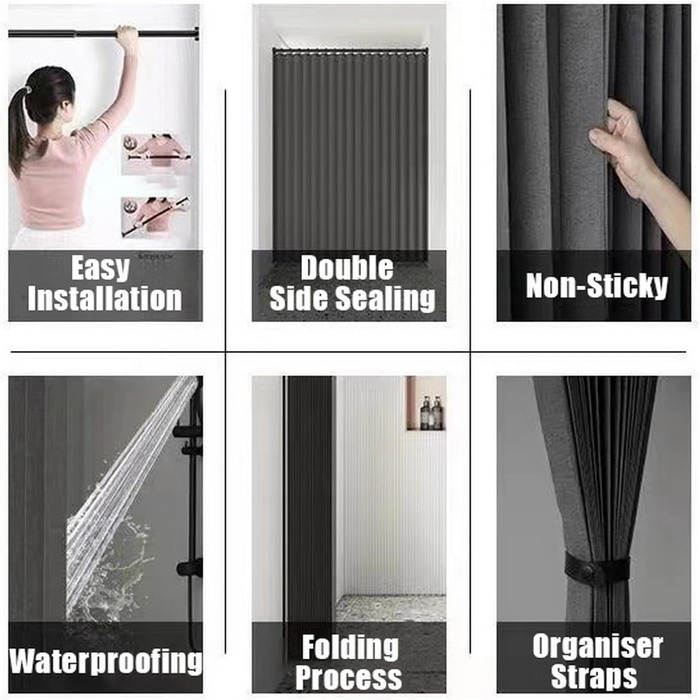 Зручний душовий завіс з льону, вологостійкий, сірий, 120x200 см. Анти-пліснявий, з магнітним кріпленням