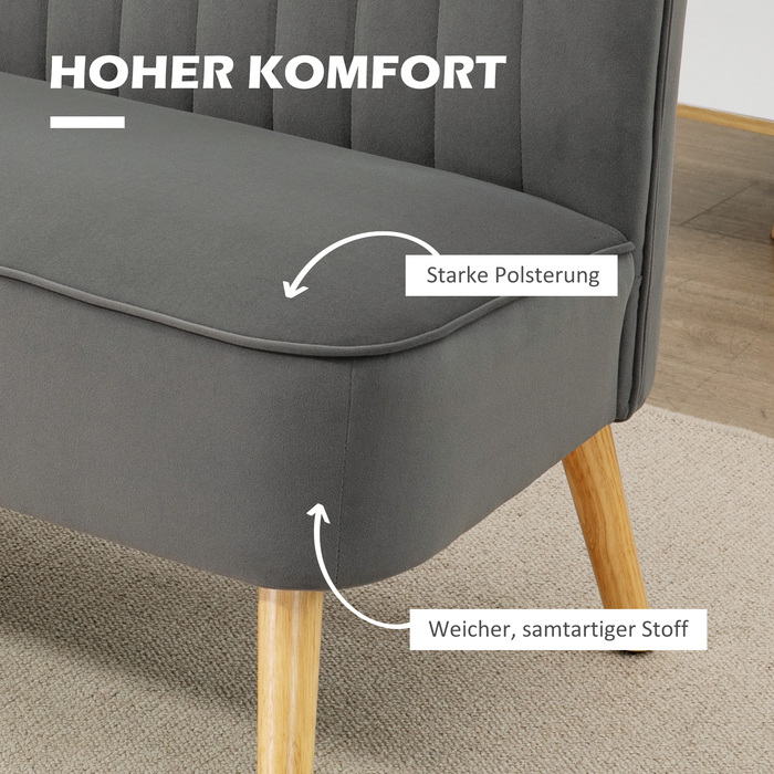 HOMCOM 2-Seater Kitchen Sofa, Kitchen Couch, Wooden Legs, Up to 150 kg, Dark Grey, 117 x 56.5 x 77 cm