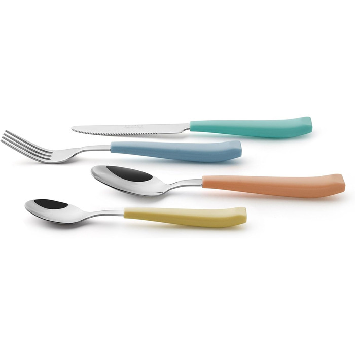 EXZACT 24-Piece Cutlery Set - Stainless Steel with Vividly Colored Plastic Handles - Comfortable to Hold - 6 x Forks, 6 x Knives, 6 x Dinner Spoons, 6 x Teaspoons (Mixed Color x 24)