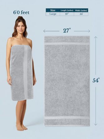 Набір банних рушників Utopia Towels (4 шт.), 69 x 137 см, 100% бавовна, гігроскопічні м'які рушники для душу з петлею для підвішування, колір: світло-сірий