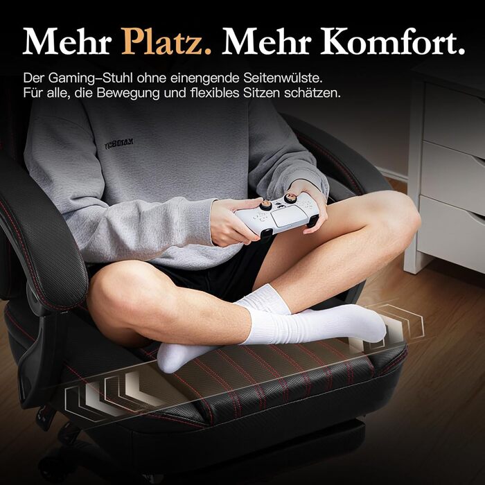 Ігровий крісло Dowinx з підголівником та масажем попереку, ергономічний геймерський крісло з підніжкою, офісне крісло з PU шкірою, чорний