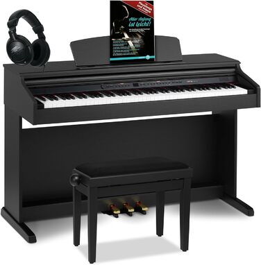 Цифрове піаніно Cantabile DP-50 SM E з 88 клавішами та молоточковим механізмом, 14 голосів, USB, 3 педалі, роз'єми для навушників, підставка для нот - в комплекті банкетка, навушники, навчальний курс - чорний матовий