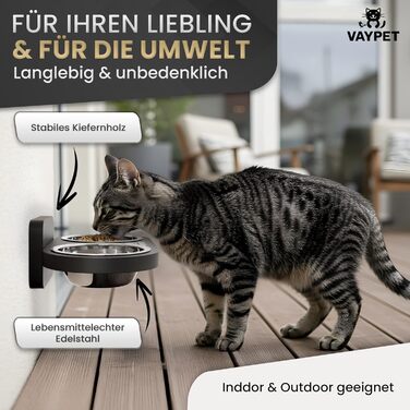 Підвищений годівниця для котів Doppel-Katzennapf: не потребує свердління, зручна, з нержавіючої сталі, чорний