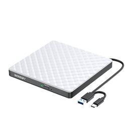 Зовнішній DVD-привід USB 3.0 та USB-C, CD/DVD Brenner для ноутбука та ПК (Windows, macOS, Linux), білий