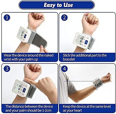 Автоматичний тонометр на зап'ястя: регульована манжета, 2 AAA батарейки, чохол. Виявлення нерегулярного серцебиття, пам'ять на 99 вимірювань, великий LCD-дисплей, білий/блакитний