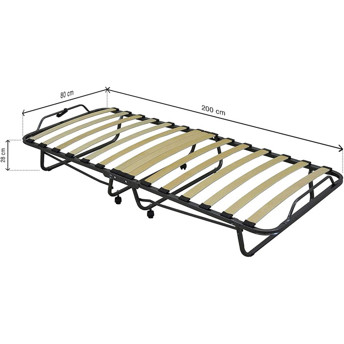 Розкладне ліжко Cortassa XL Comfort з матрацом 10 см, дерев'яний ламельний каркас, 90x200, компактне ліжко на колесах (поліуретан)