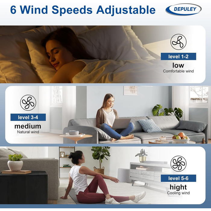 Стеляний вентилятор Depuley Leise з підсвічуванням для вулиці: LED лампа з вентилятором для саду, тераси - 132см, з керуванням через APP для вітальні, ресторану, офісу (Коричневий, 52'' без підсвічування)