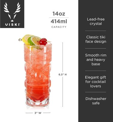 Viski Pacific Crystal Cocktail Glasses Set - 2 Premium Tiki Glasses, 400ml