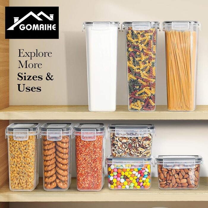 Контейнери для зберігання GoMaihe 12 шт. з кришкою: набір контейнерів для кухні, 800 мл з етикетками. Їдальні контейнери для крупи, цукру та спецій. Без BPA, придатні для миття в посудомийній машині. 0.8 л x 12 шт. (Чорний, 2.8 л x 6 шт.)