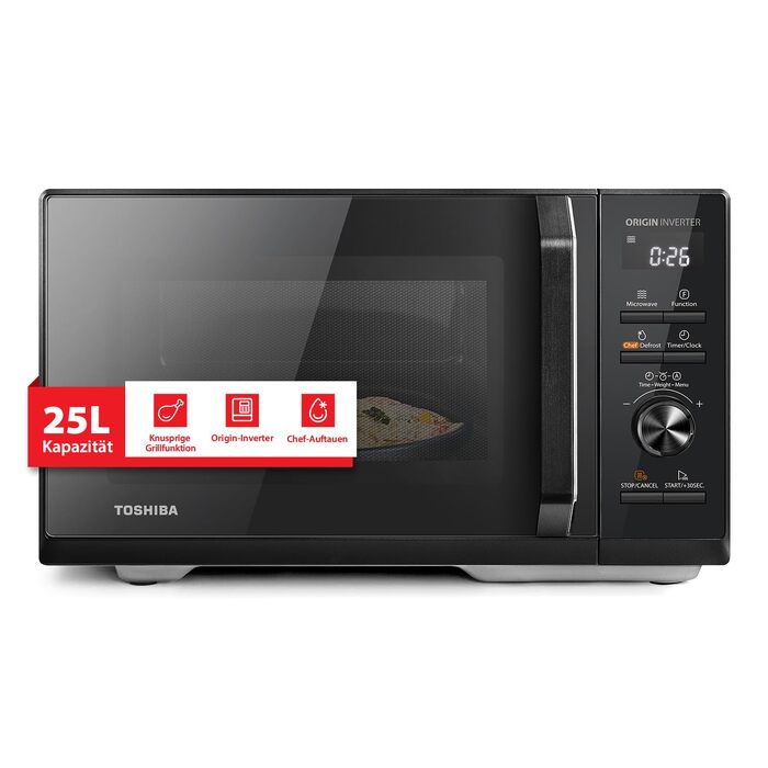 Вбудована мікрохвильова піч Toshiba MW3-AG25PFI(BK) з грилем, 25л, інверторна, 900Вт, чорна