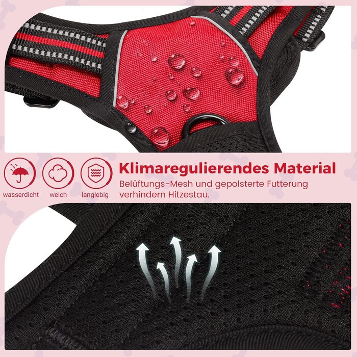 Шлейка для собак Funfox, середня порода, анти-тяга, з ручкою та світловідбиваючими смугами, без заплутування, червона (L)