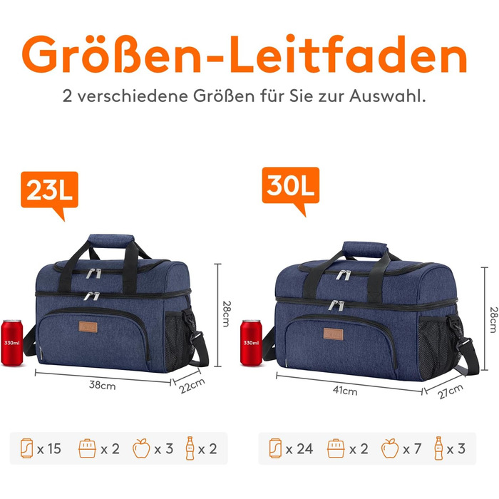 Термосумка LifeWit 30L для пікніка, пляжу, роботи та подорожей (темно-синій)