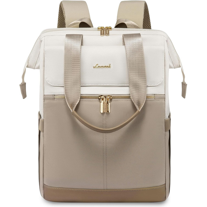 Сумка-рюкзак LOVEVOOK для жінок, водонепроникний рюкзак для ноутбука, шкільна сумка для підлітків, елегантний рюкзак для щодня, 15.6 дюймів, сумка для роботи, сумка для вчителя, рюкзак для подорожей, бежевий та хакі