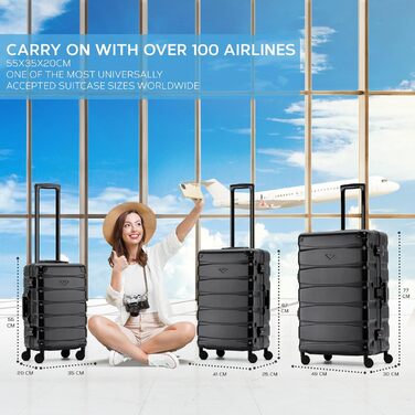 Чемодан Flight Knight Premium з 8 обертовими колесами, алюмінієва рама, ABS корпус, захист від викрадення, підходить для ручної поклажі та великого багажу (55x35x20cm + 31