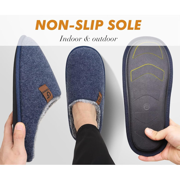 Тапочки жіночі COFACE з фетру, теплі, зручні, з м'якою підкладкою, з антиковзною гумовою підошвою, для дому та вулиці (Темно-синій, 37 EU)