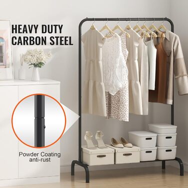 VEVOR Clothes Rack Wardrobe Rack 1 Clothes Rod, Durable Clothes Rack Black 400 x 1010 x 1510 mm Clothes Rack for Bedroom, Laundry Room, Dressing Room, Entrance, etc.