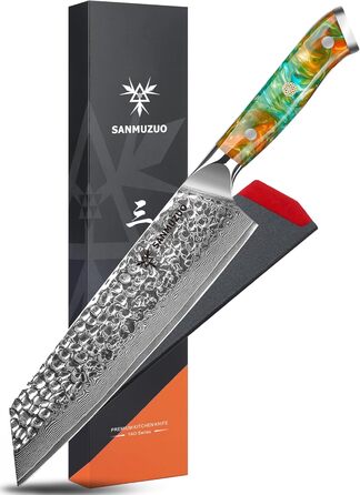 SANMUZUO Кухонний ніж для овочів та фруктів, серія Yao, Дамаський сталь, ручка з харчу, 22 см (Kiritsuke Messer)