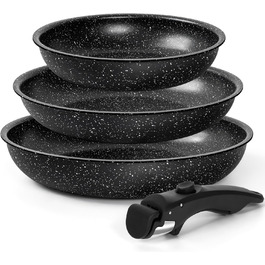 Набір сковорідок Michelangelo 4 шт. (20/24/28 см) знімний ручка, для індукції, антипригарне покриття мармур, до 240°C, чорний