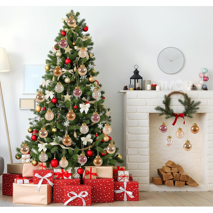 40 шт. прозорих новорічних кулі з кришкою, 6 см, 5 дизайнів всередині, пластикові кулі для ялинки, вікна, декор інтер'єру та екстер'єру (Рожевий)