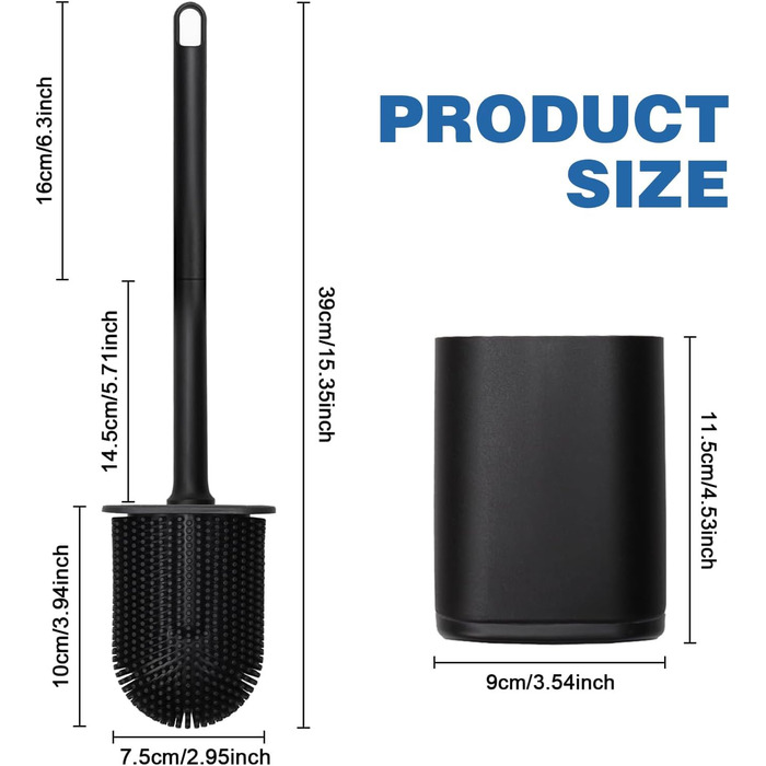 Силіконова щітка для унітазу з гнучкими щетинками, набір для ванної кімнати, чорна