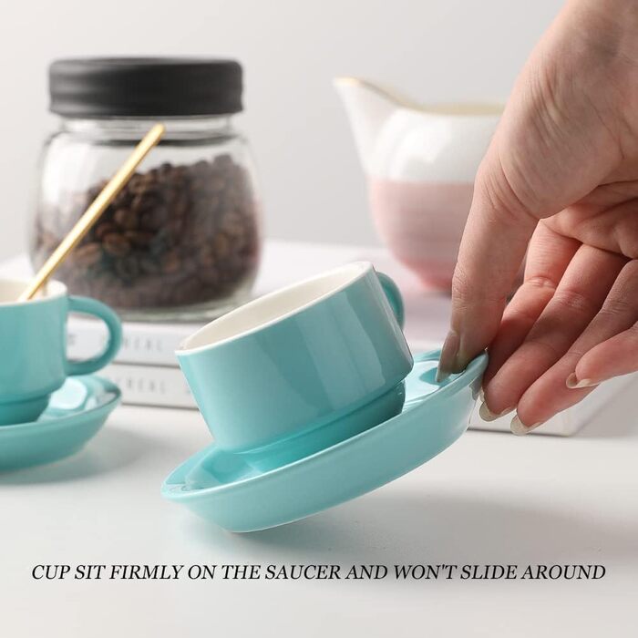 Набір порцелянових чашок еспресо Sweejar (6 шт.) з підставкою, 70 мл, для кави, мокко, чаю (чорний)